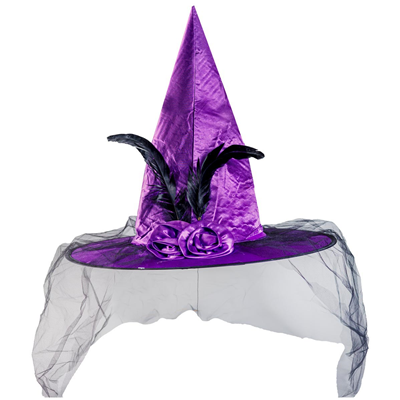 Головные уборы Шляпа ведьмы перо/вуаль фиолетовая 42см