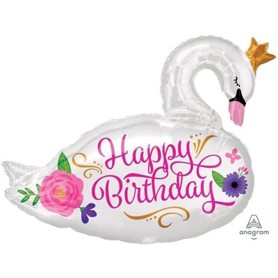 Шар фигура Happy Birthday Лебедь белый