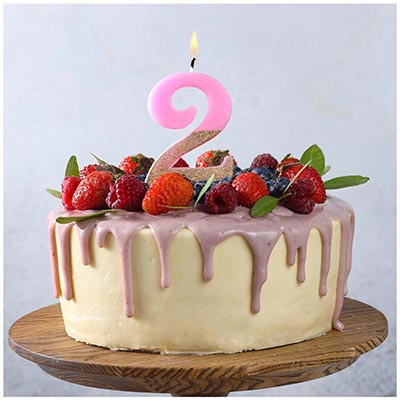 Свечи для торта Свеча -цифра "2" Розовая блеск 7,5см
