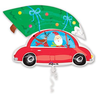 Шар фигура Новый год Санта на машине