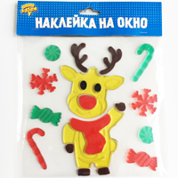 Наклейка гелевая на окно Олень Рождество