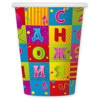 Стаканы с ДР Мозаика, 6 штук