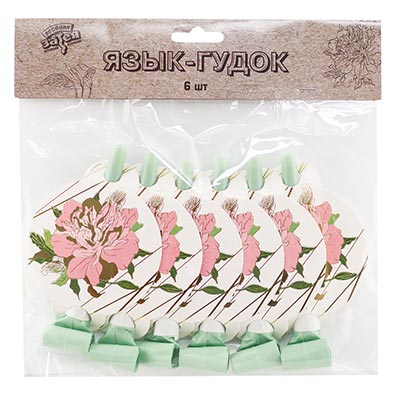 Язычки Языки-гудки с картинкой Пионы, 6 шт
