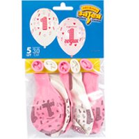 Шары 1-ый День Рождения Девочка, 5шт