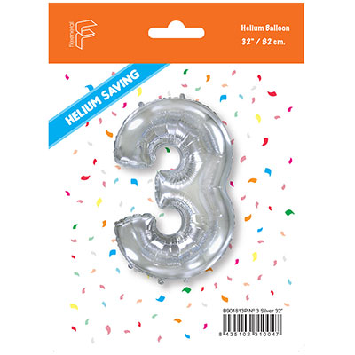 Шарик цифра "3", Silver 81см