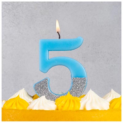 Свеча -цифра "5" Голубая блеск 7,5см