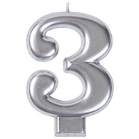 Свеча -цифра "3" Серебряная, 8 см