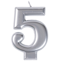 Свеча -цифра "5" Серебряная, 8 см