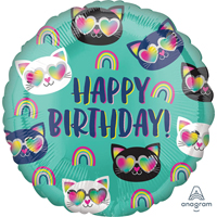 Шар 45см Happy Birthday Котики Радуга
