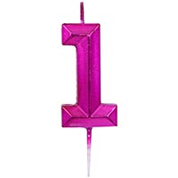 Свеча-цифра 1 Диамант Маджента, 4,5см