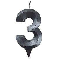 Свеча-цифра "3" Грань черный жемчуг 7см