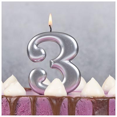 Свеча -цифра "3" Серебряная, 8 см