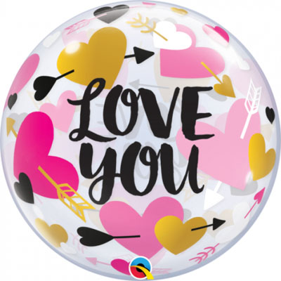 Шар BUBBLE 22" ILY Сердца со стрелами