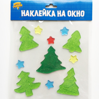 Наклейка гелевая на окно Елочки блеск