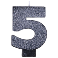 Свеча цифра "5" Черная Глиттер, 8 см