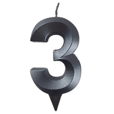 Свеча-цифра "3" Грань черный жемчуг 7см