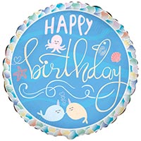 Шарик 45см Happy Birthday Нарвалы