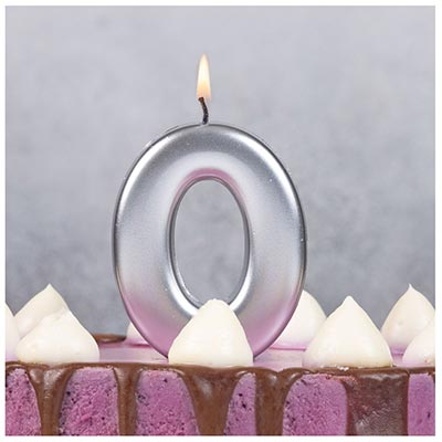 Свечи-цифры Свеча -цифра "0" Серебряная, 8 см