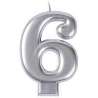 Свеча -цифра "6" Серебряная, 8 см