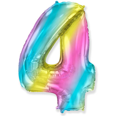 Шарик цифра "4", 101см Радуга металлик