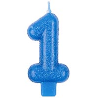 Свеча-цифра "1" Блестящая синяя 7,6 см