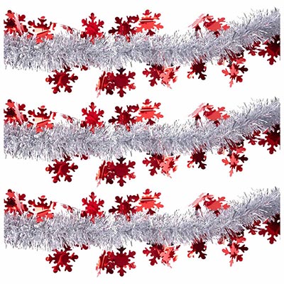Гирлянда Мишура серебр Снежинки крас 2мG