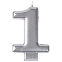 Свеча -цифра "1" Серебряная, 8 см