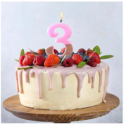 Свечи для торта Свеча -цифра "3" Розовая блеск 7,5см