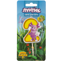 Свеча-цифра "2" Лунтик, 7см