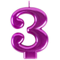 Свеча -цифра "3" Ярко-розовая, 8 см