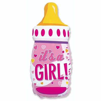 Шар фигура Бутылка It's a girl розовая