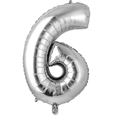 Шар цифра "6", 66см Silver