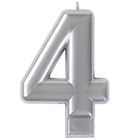 Свеча -цифра "4" Серебряная, 8 см