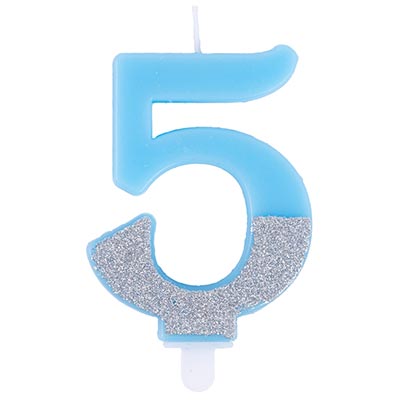 Свеча -цифра "5" Голубая блеск 7,5см