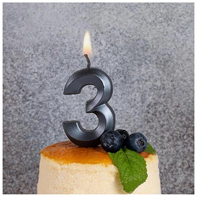 Свеча-цифра "3" Грань черный жемчуг 7см