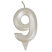 Цифры и числа Свеча-цифра &quot;9&quot; Грань белый жемчуг 7см 1502-6594