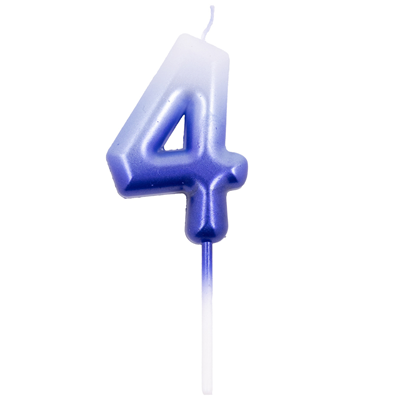 Свеча -цифра "4" Омбре голуб/синий 6см