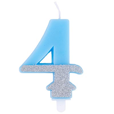 Свеча -цифра "4" Голубая блеск 7,5см