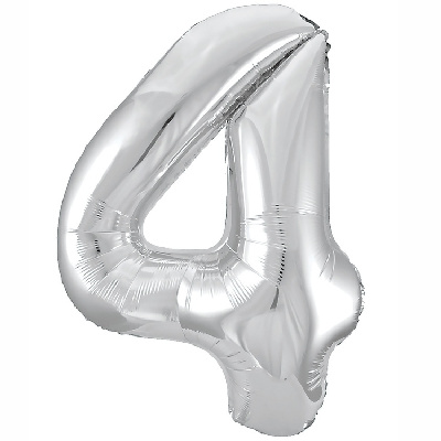Шар цифра "4", 101см Металлик Silver