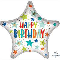 Happy Birthday Шар 45см HB Звезды разноцветные 1202-3276