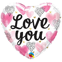 Горячие сердца! Шарик 45см I Love You Сердца розовые 1202-3687