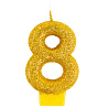 Золотая Свеча-цифра "8" Блестящая золотая 7,6см 1502-6488
