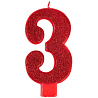 Красная Свеча цифра "3" Гигант Глиттер, 13 см 1502-4638