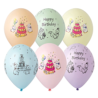 Happy Birthday Шар с рисунком +Шелк 14 ДР Милые зверушк 1103-2902
