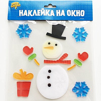 Новогодний снеговик Наклейка гелев на окно Снеговик 1507-1698