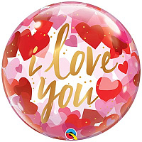 Горячие сердца! Шар BUBBLE 22" I Love You Сердца красные 1202-3686