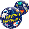 Космическая Вечеринка Шар BUBBLE 22" Happy Birthday Космос 1202-3180