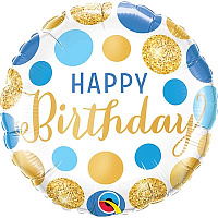 Happy Birthday Шарик 45см HB Горошек сине-золотой 1202-3667