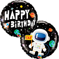 Открытый космос Шарик 45см Happy Birthday Космонавт 1202-2863