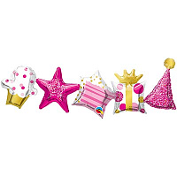 Happy Birthday Шар ФИГУРА Гирлянда праздничн розов2шт 1207-4536
